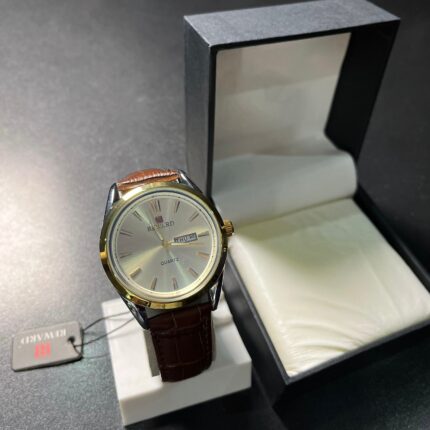 Reward Quartz Men’s Classic Wrist Watch with Day & Date – Brown Leather Strap